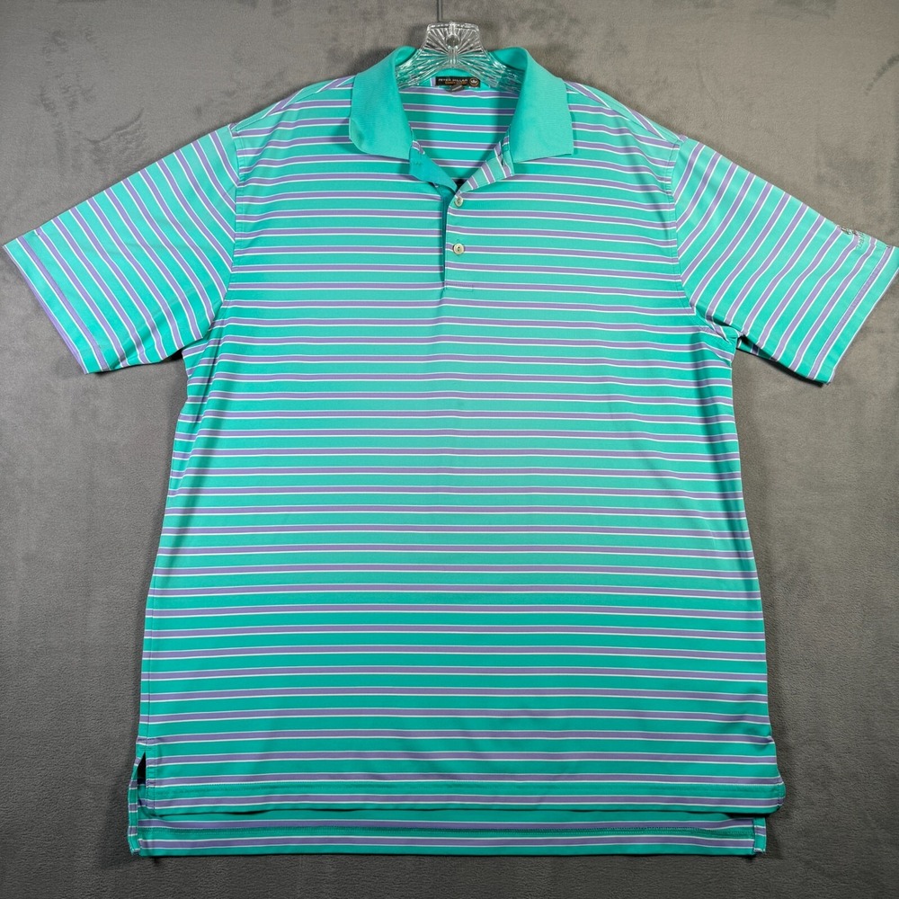 Peter Millar Polo Shirt Mens L Green Purple Summer Comfort The Forest Golf Logo